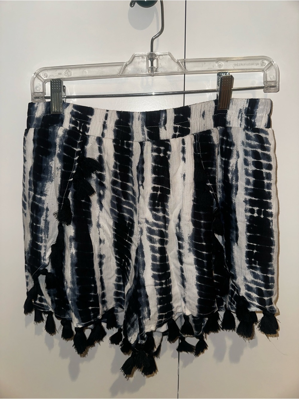 Tie-Dye Tassel Hem Women’s Shorts - Navy & White